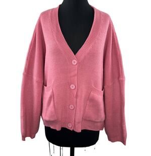NWT SHEKOU Pink Fiercely Feminine  V-Neckline Long Sleeve Button Down Cardigan S